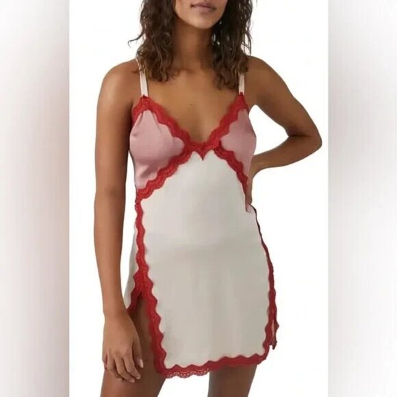 Free People Intimately On The Rise Mini Slip Dress Women Small Rose Smoke Satin - Picture 1 of 7
